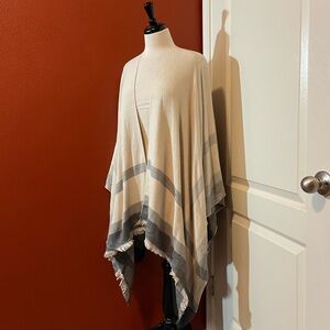 Siizu Women’s Open Front Wrap Striped Coastal Soft Viscose Fringed Poncho